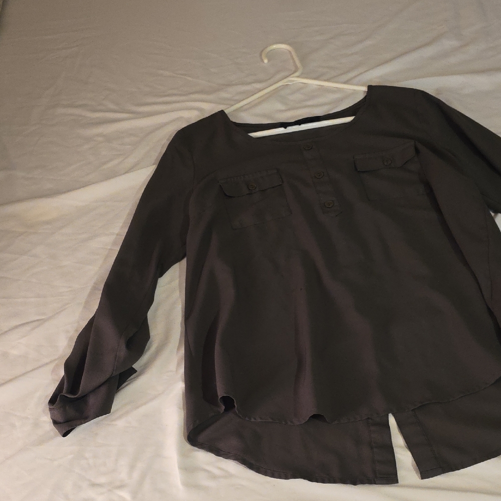 Sweet Wanderer Dark Gray Blouse with Button Detail